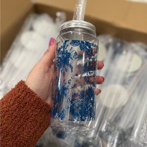 Floral Blue Clear Water Bottle